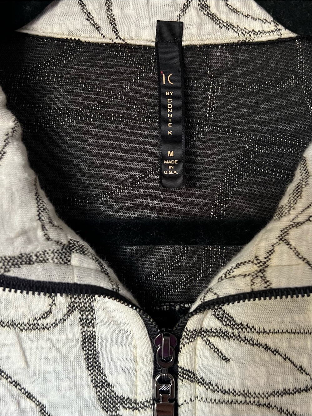 IC by Connie K Textured Swing Jacket Cream Black Abstract Swirl Size M - Picture 2 of 6